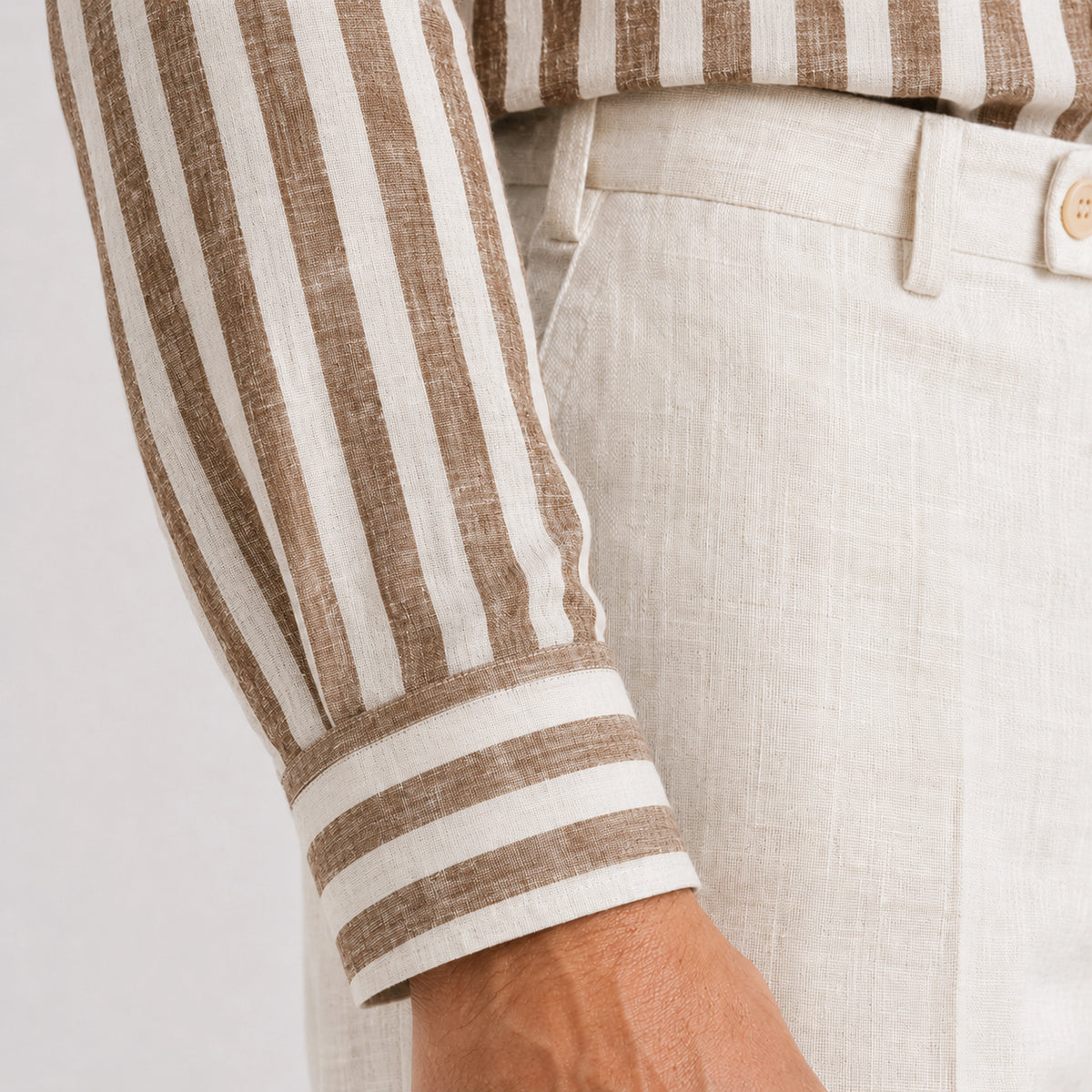 Camel Striped Linen Shirt