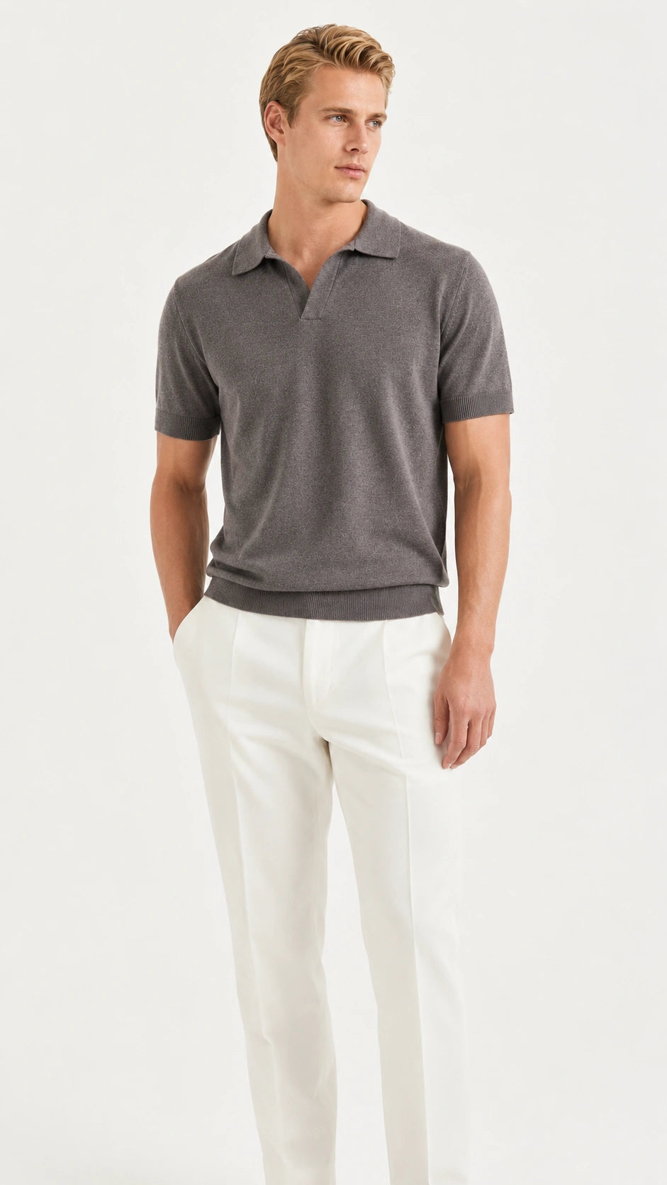 Polo in maglia merino stone
