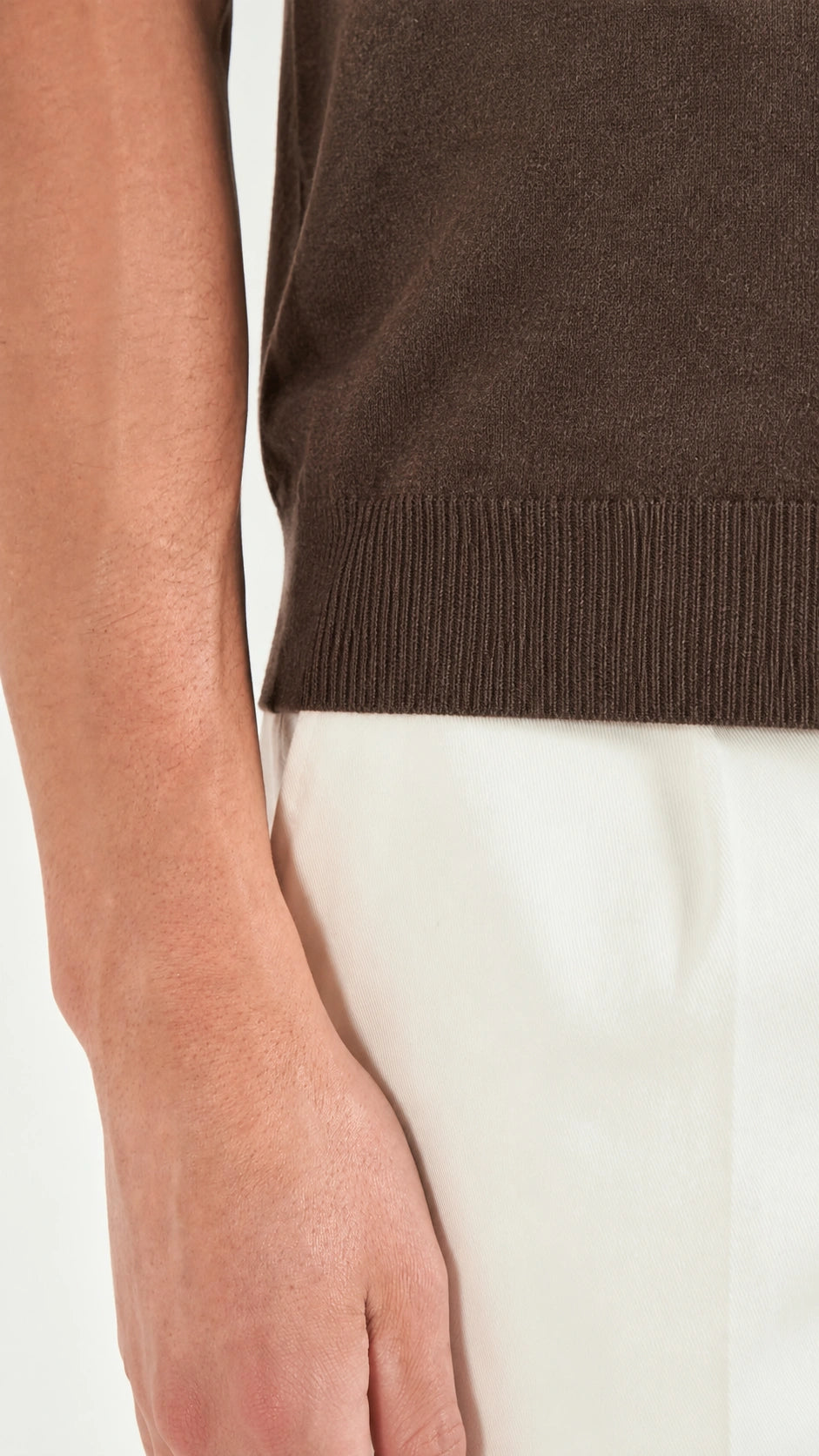 Polo in maglia merino cammello