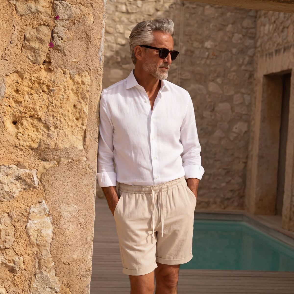 Cream Lyocell Shorts