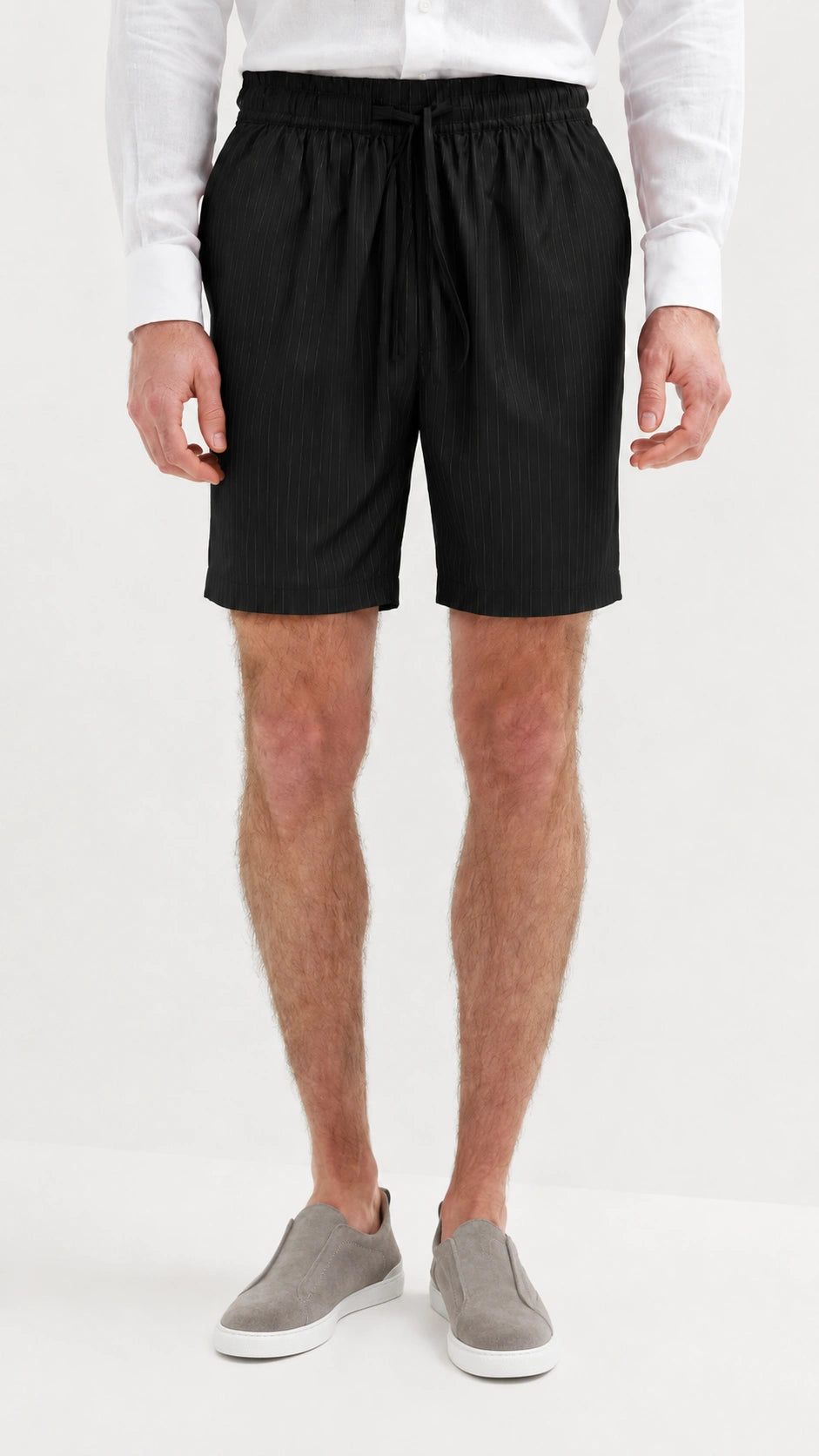 Pantaloncini a righe in lyocell onice