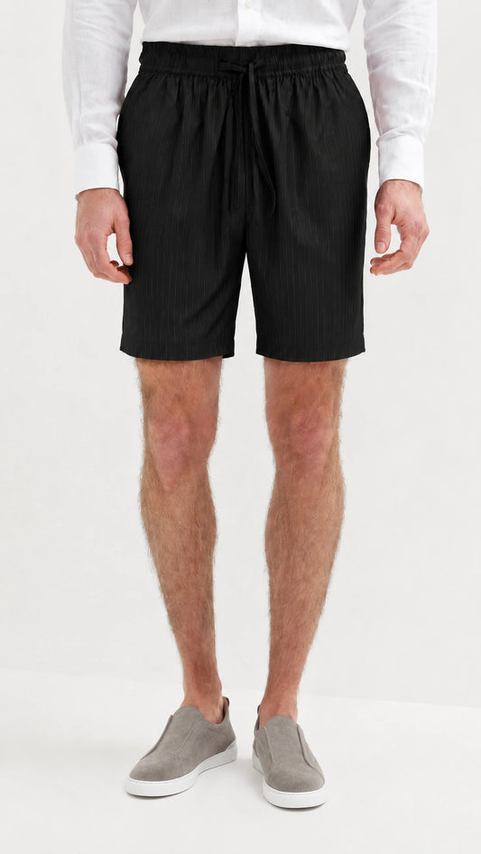 Pantaloncini a righe in lyocell onice