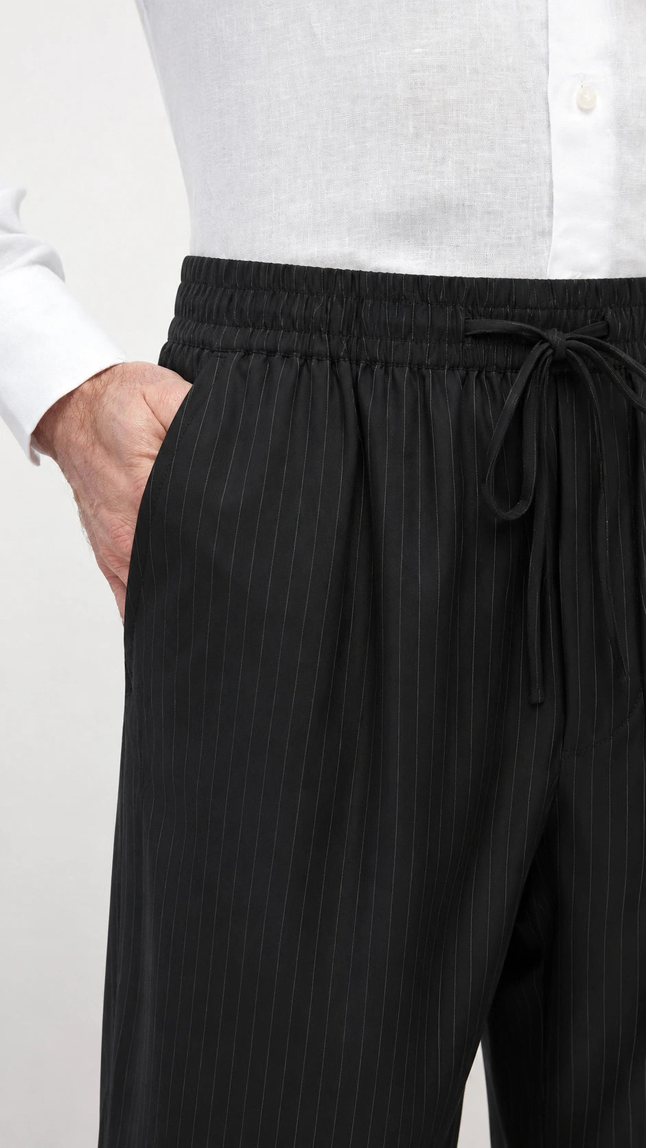 Pantaloncini a righe in lyocell onice