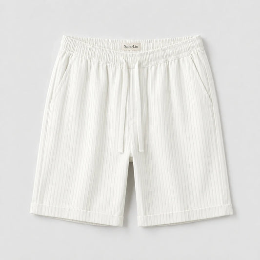 Elfenbeinfarbene gestreifte Shorts aus Lyocell