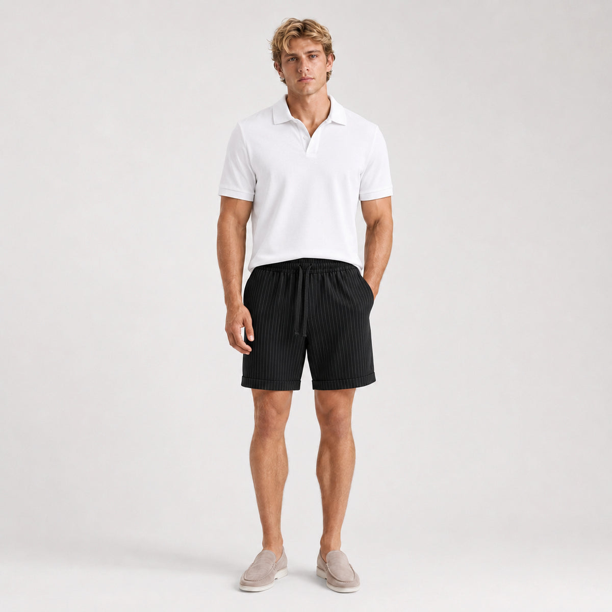 Onyx Lyocell Striped Shorts
