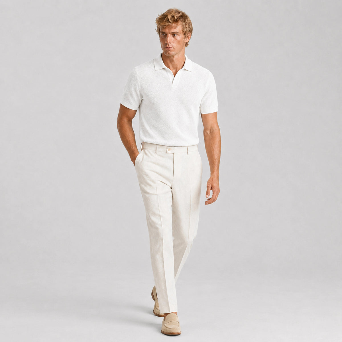 Ivory Merino Knit Polo