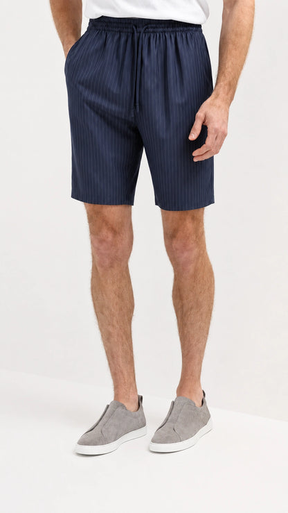Pantaloncini a righe in lyocell azzurro