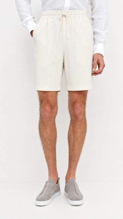 Pantaloncini a righe in lyocell avorio