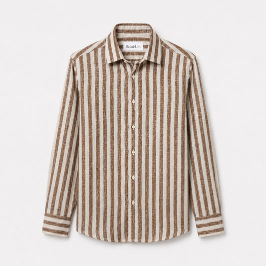 Camel Striped Linen Shirt