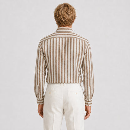 Camel Striped Linen Shirt