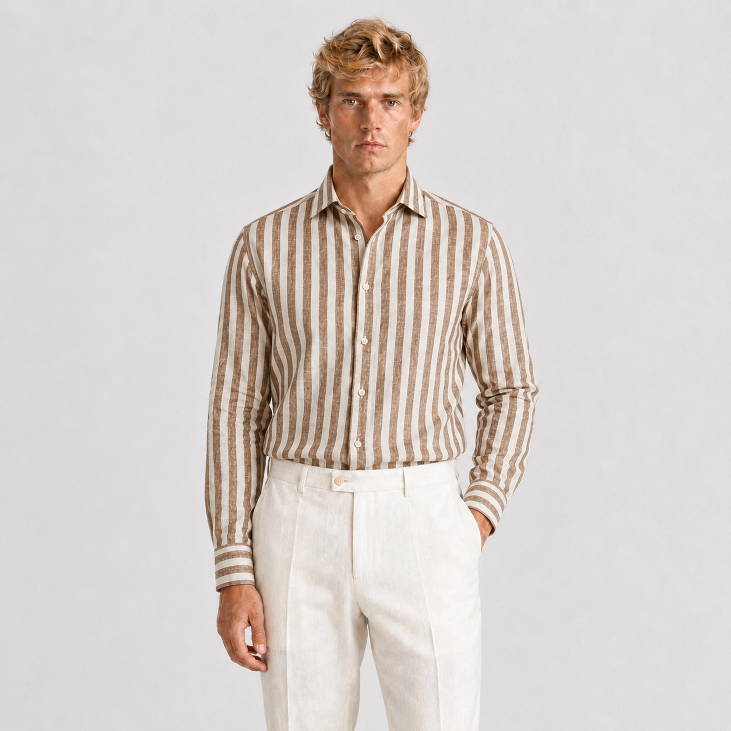 Camel Striped Linen Shirt