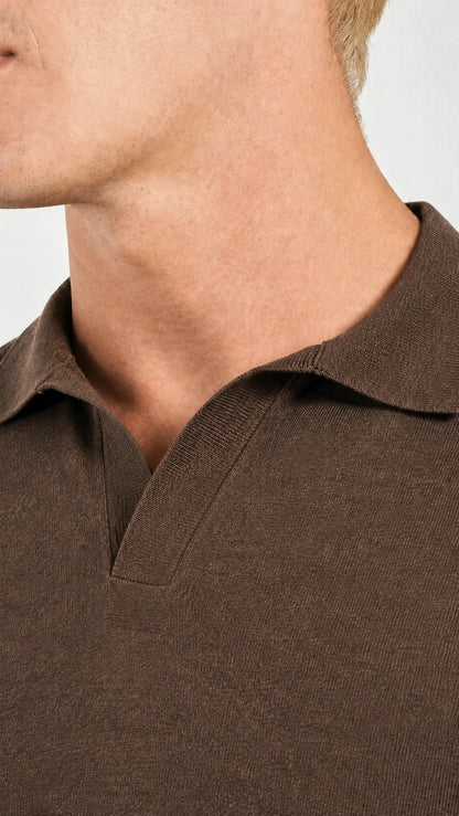 Polo in maglia merino cammello