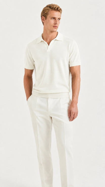 Polo in maglia merino avorio