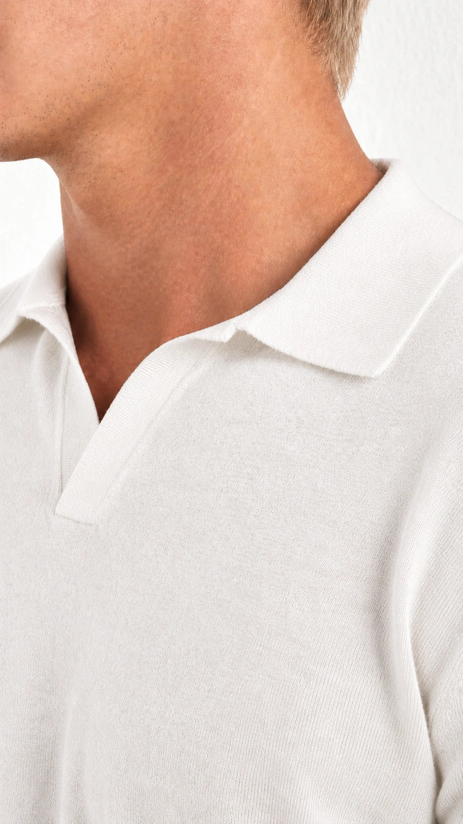 Polo in maglia merino avorio
