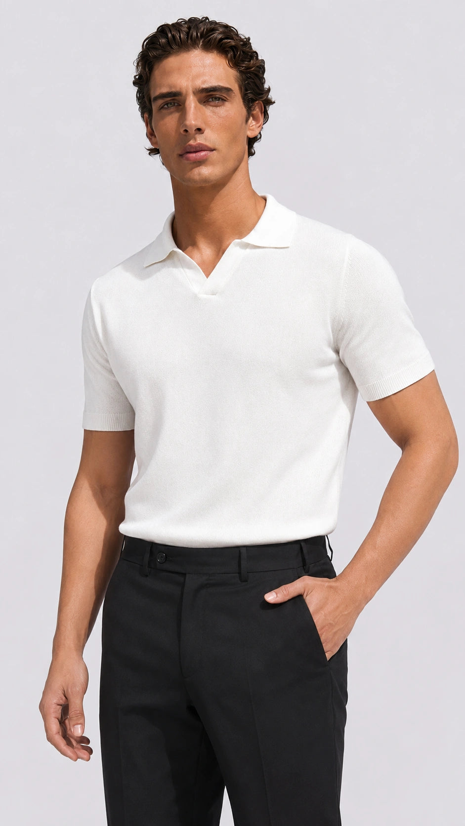 Ivory Merino Knit Polo