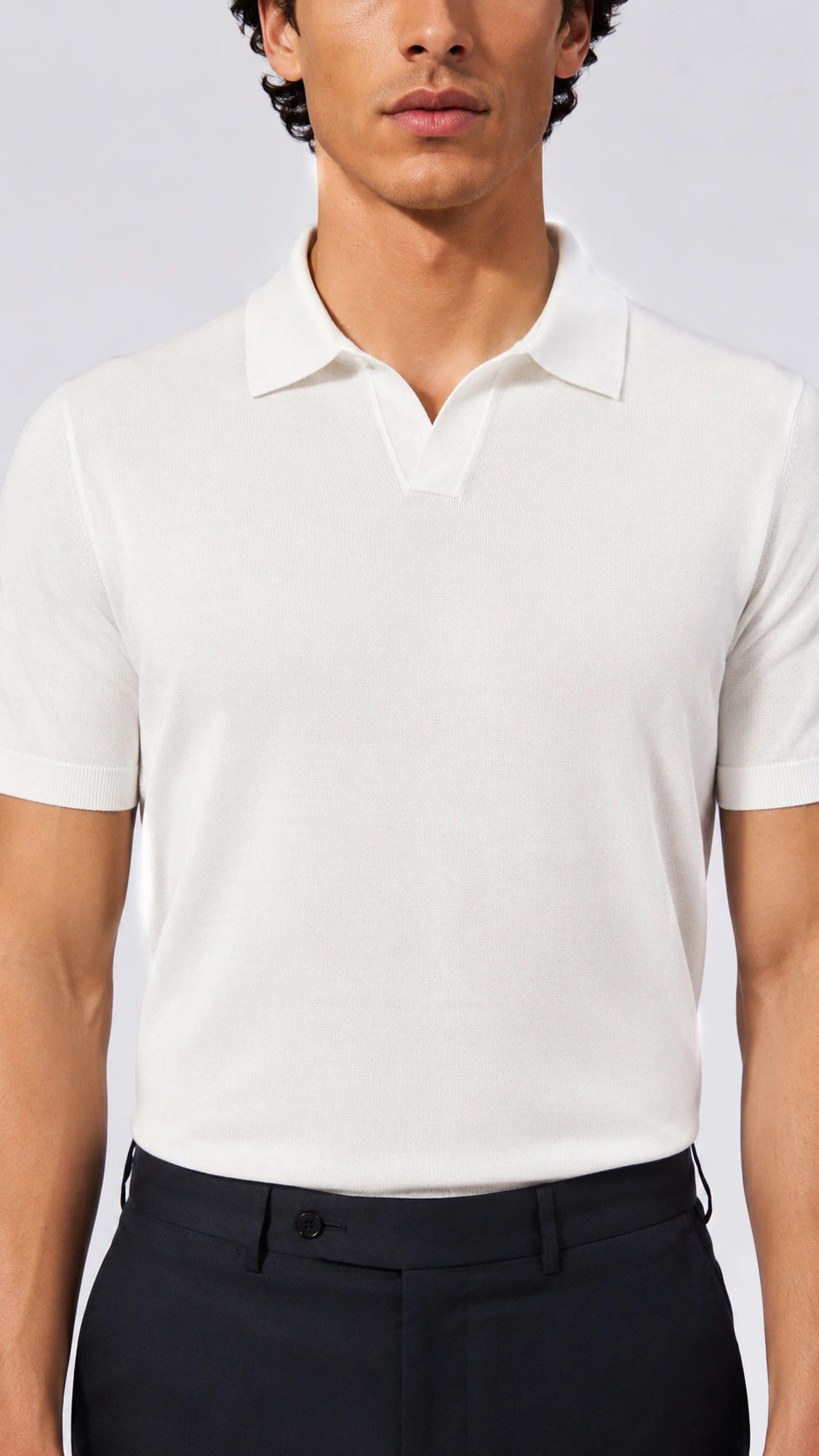 Ivory Merino Knit Polo