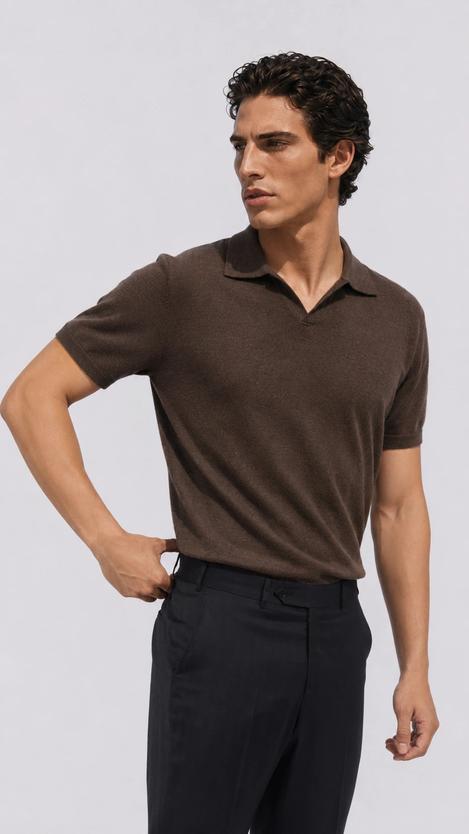 Camel Merino Knit Polo