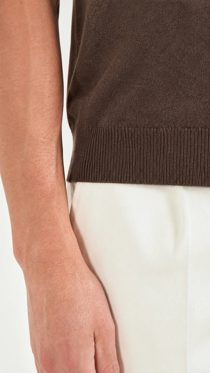 Polo in maglia merino cammello