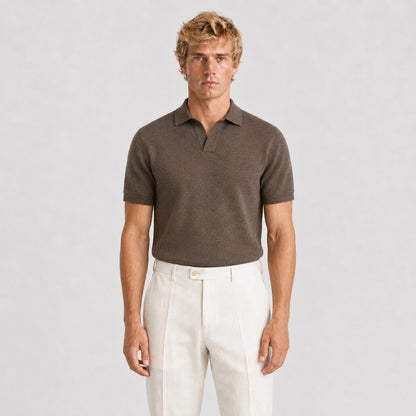 Camel Merino Knit Polo