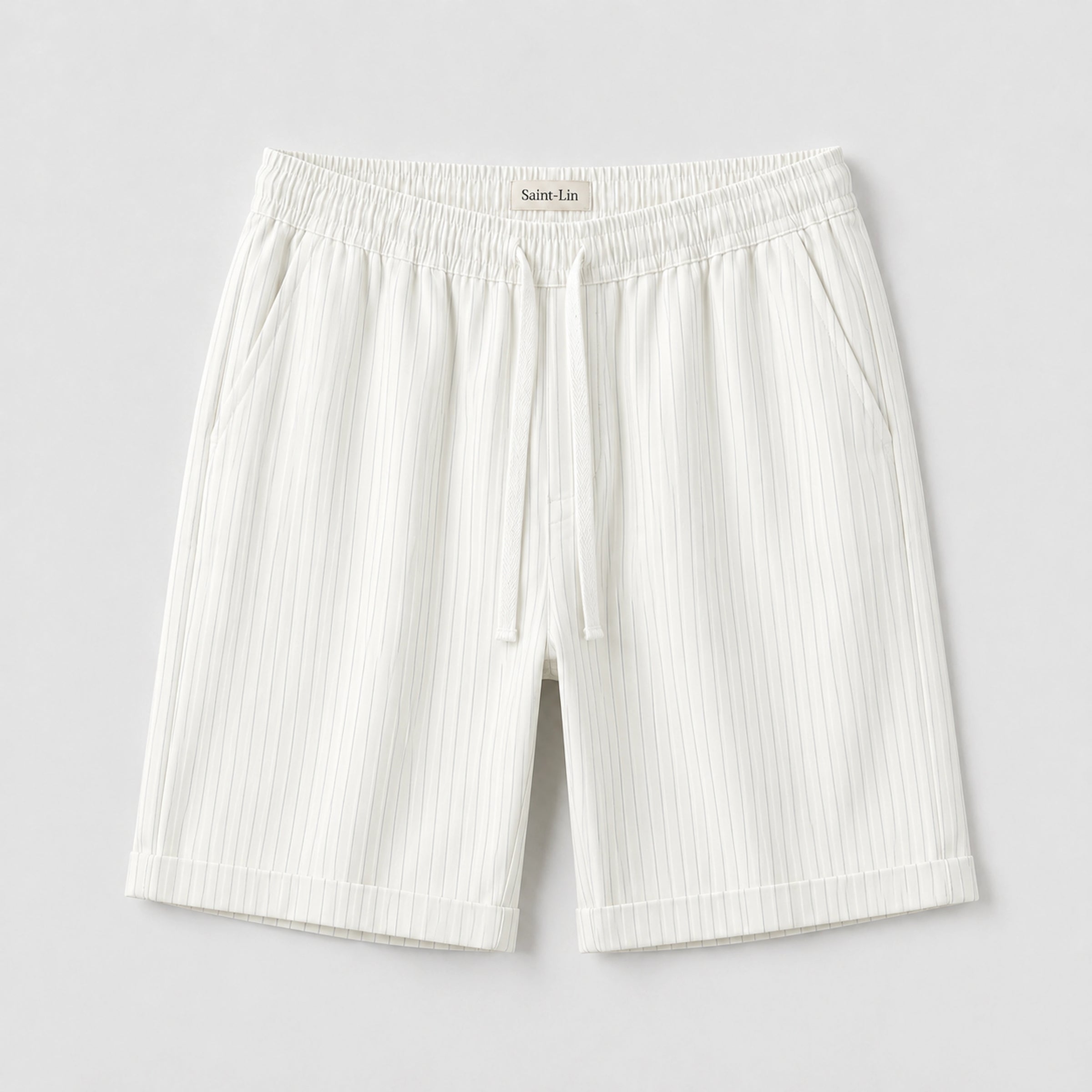 Ivory Lyocell Striped Shorts