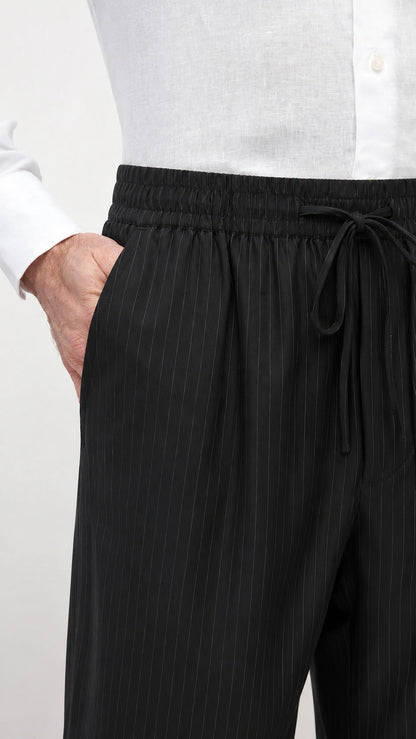 Pantaloncini a righe in lyocell onice
