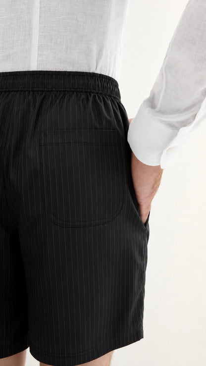Pantaloncini a righe in lyocell onice