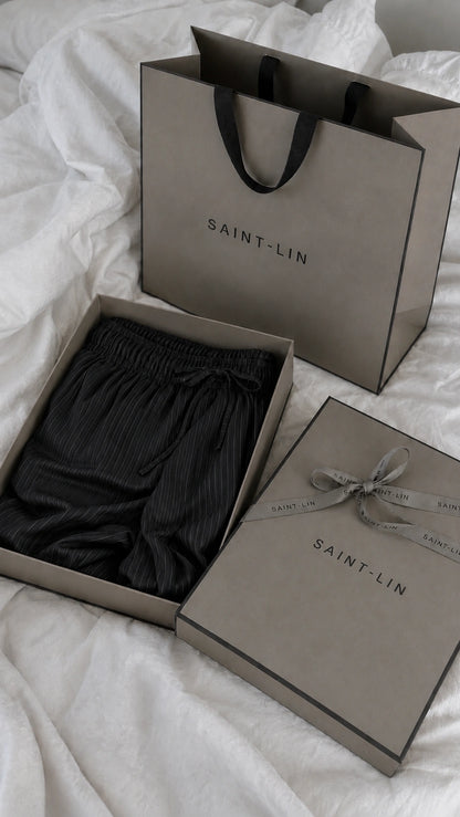 Pantaloncini a righe in lyocell onice