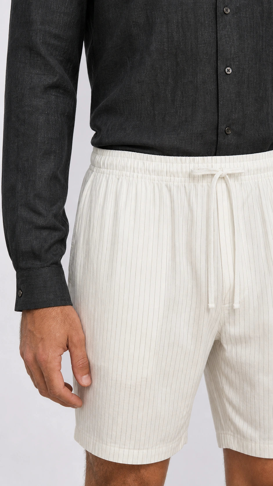 Ivory Lyocell Striped Shorts
