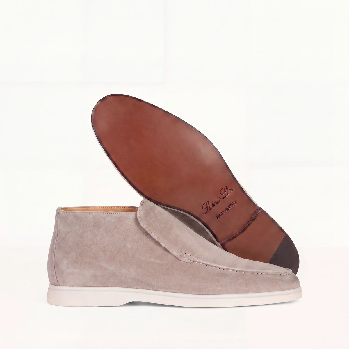 Stone Suede High Loafers