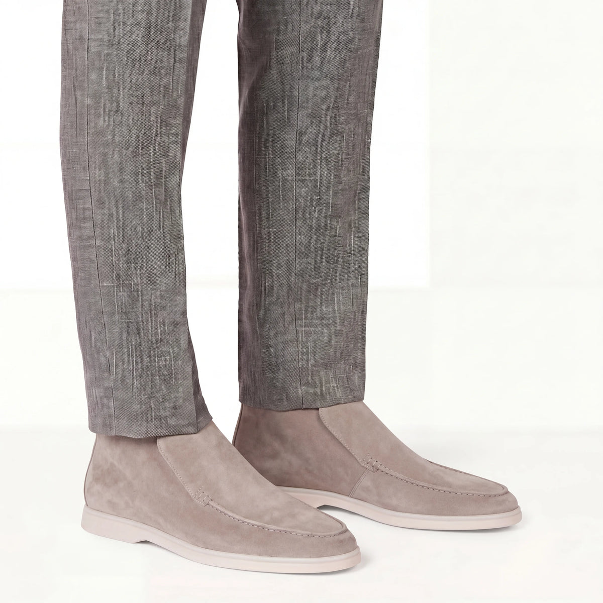 Stone Suede High Loafers