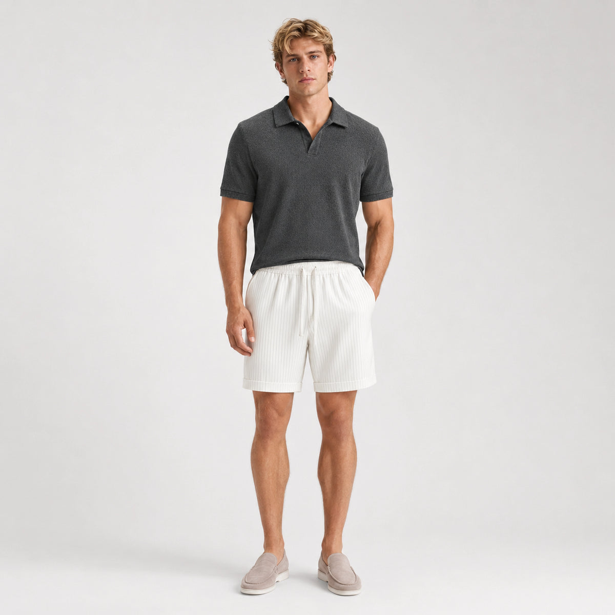 Ivory Lyocell Striped Shorts