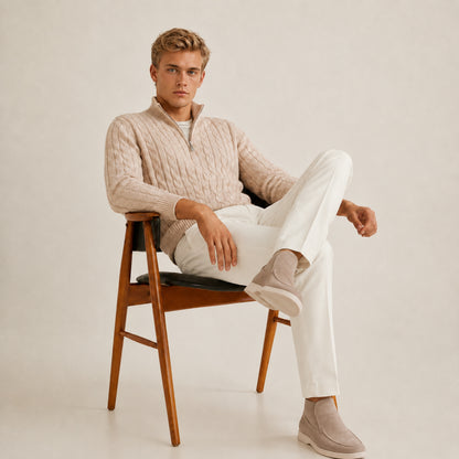 Cream Merino Half-Zip Sweater