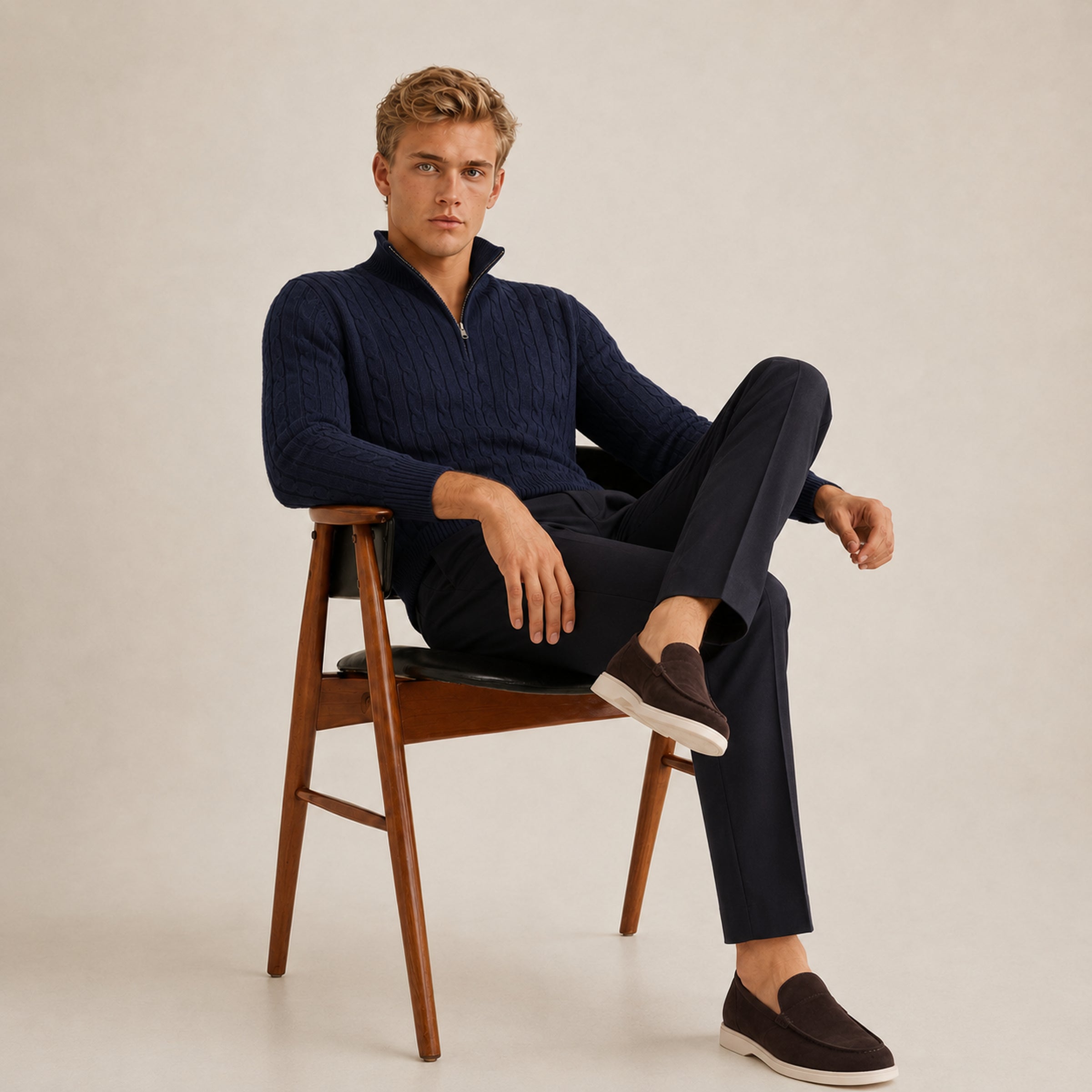 Navy Merino Half-Zip Sweater