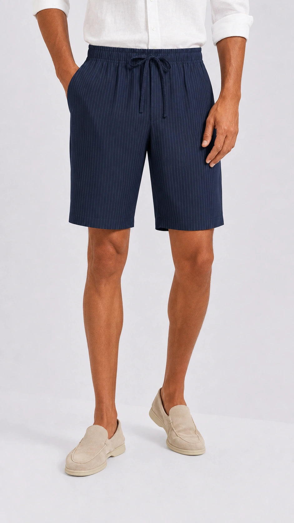 Azure Lyocell Striped Shorts