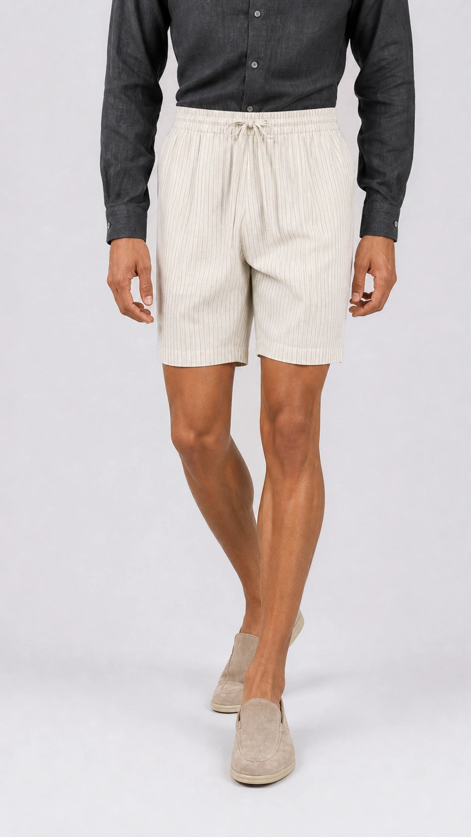Ivory Lyocell Striped Shorts