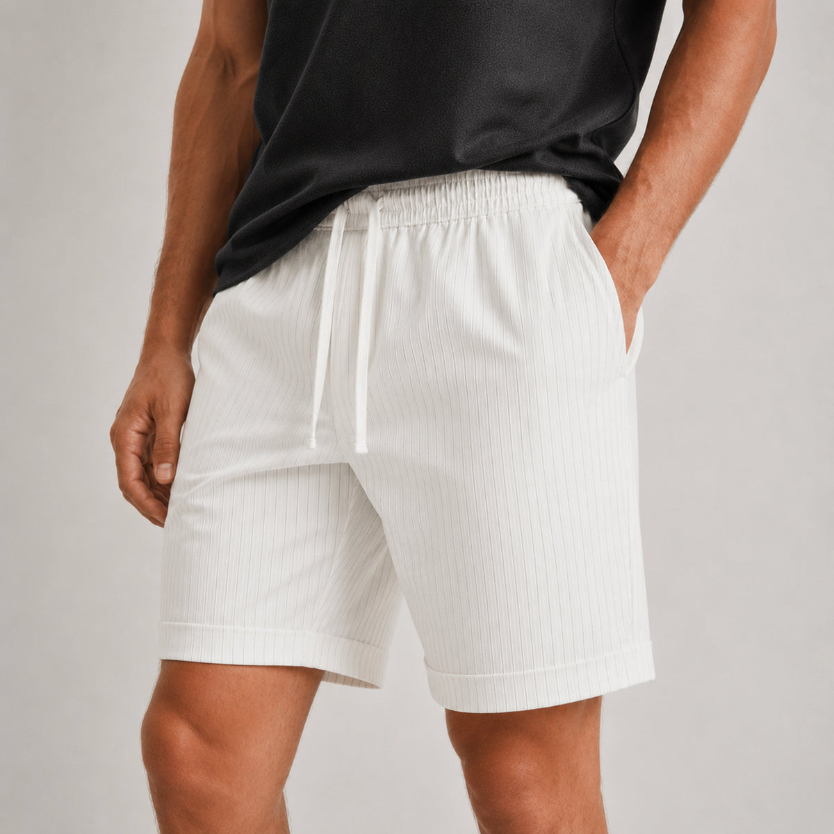 Ivory Lyocell Striped Shorts