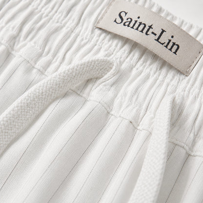 Ivory Lyocell Striped Shorts