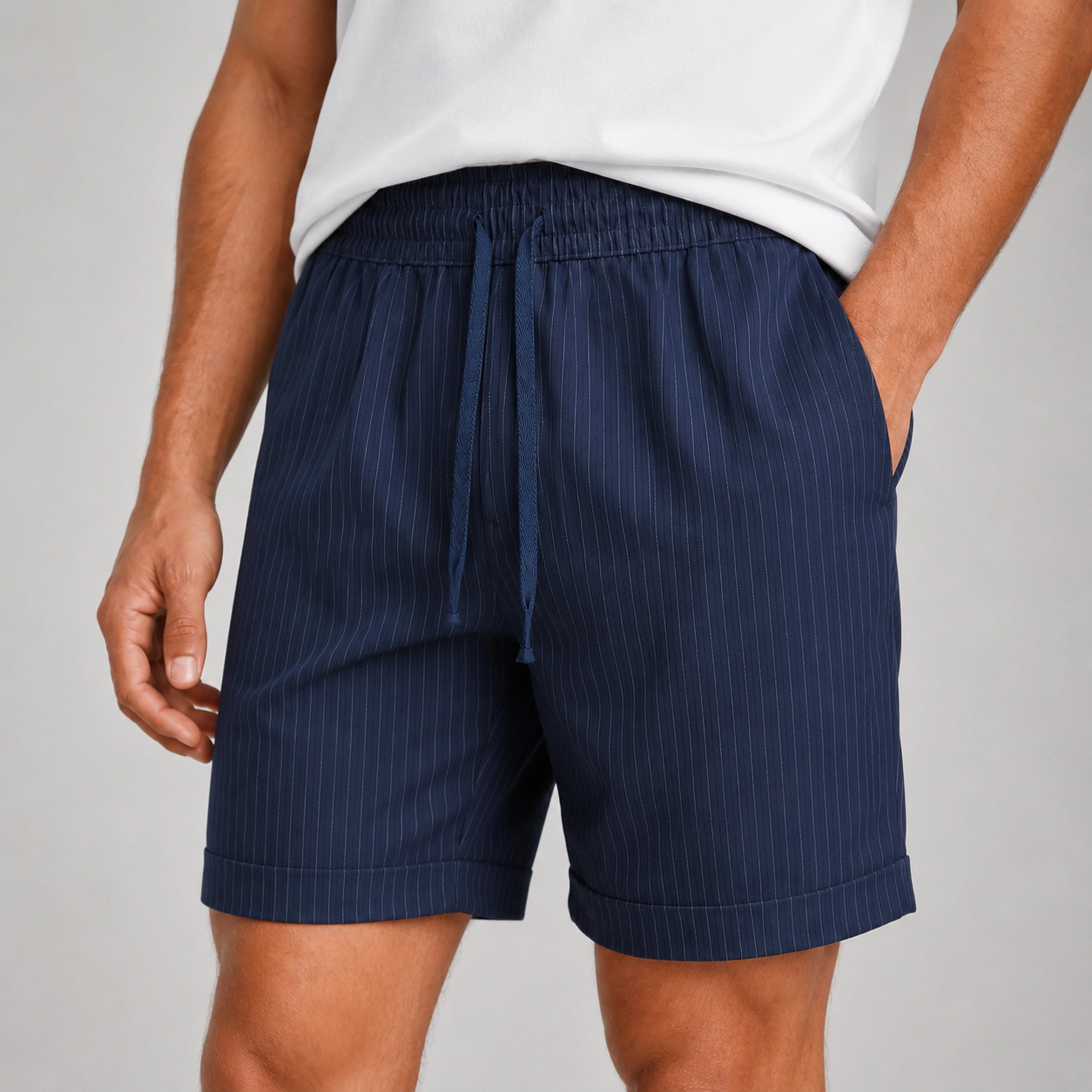 Azure Lyocell Striped Shorts