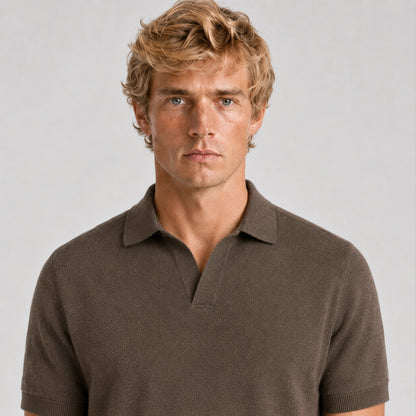 Camel Merino Knit Polo