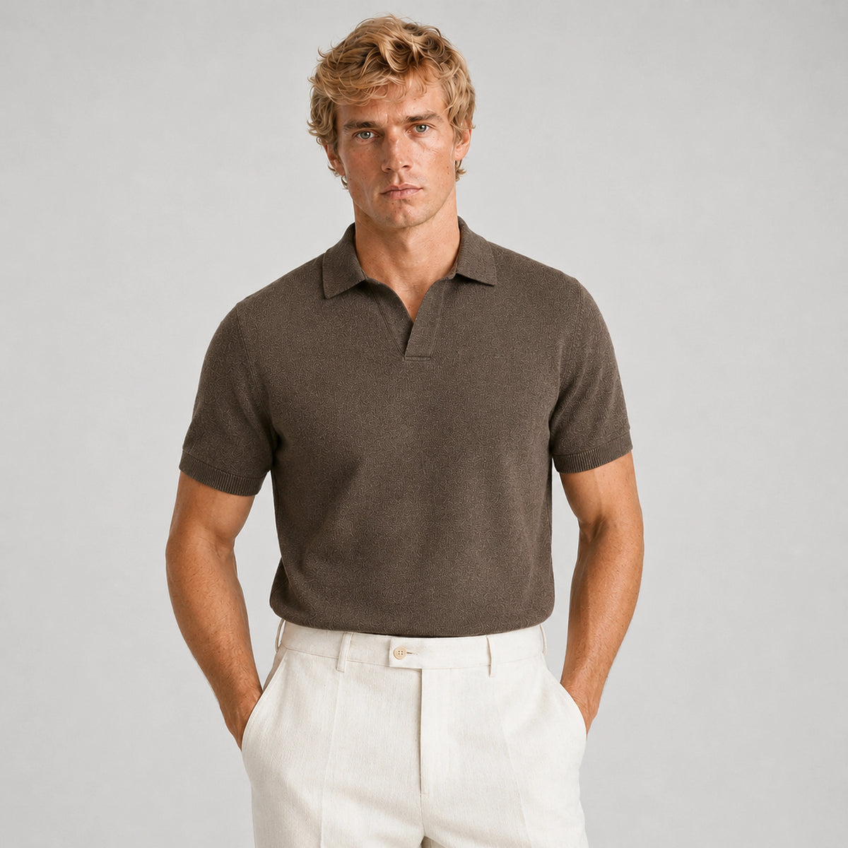 Camel Merino Knit Polo