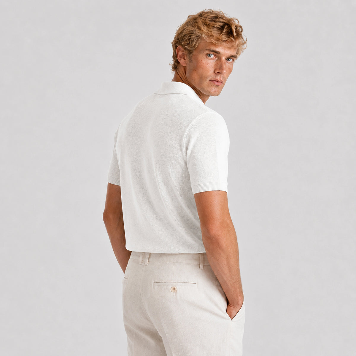 Ivory Merino Knit Polo