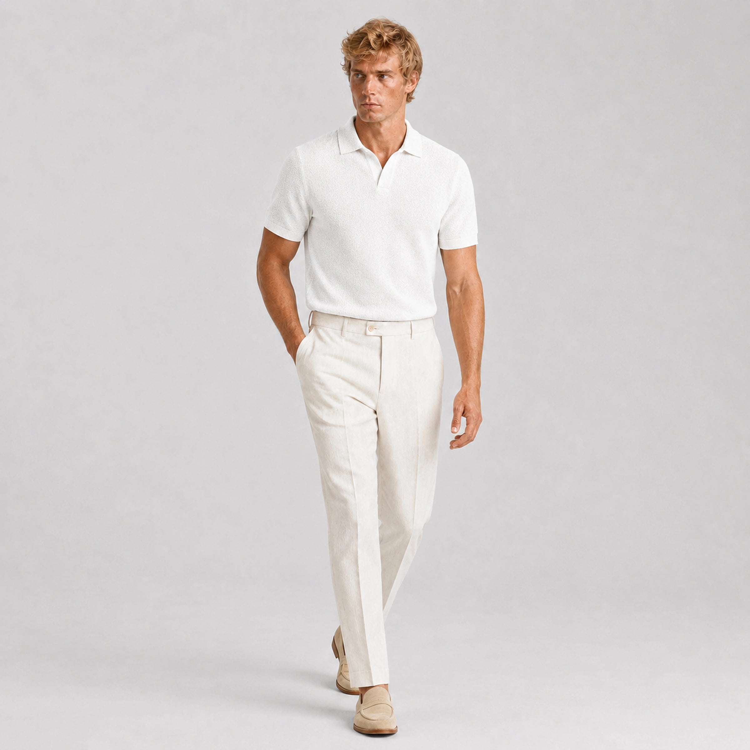 Ivory Merino Knit Polo