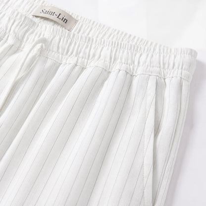 Ivory Lyocell Striped Shorts