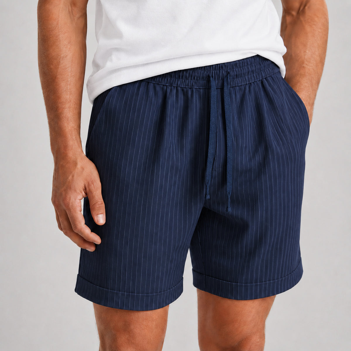 Azure Lyocell Striped Shorts